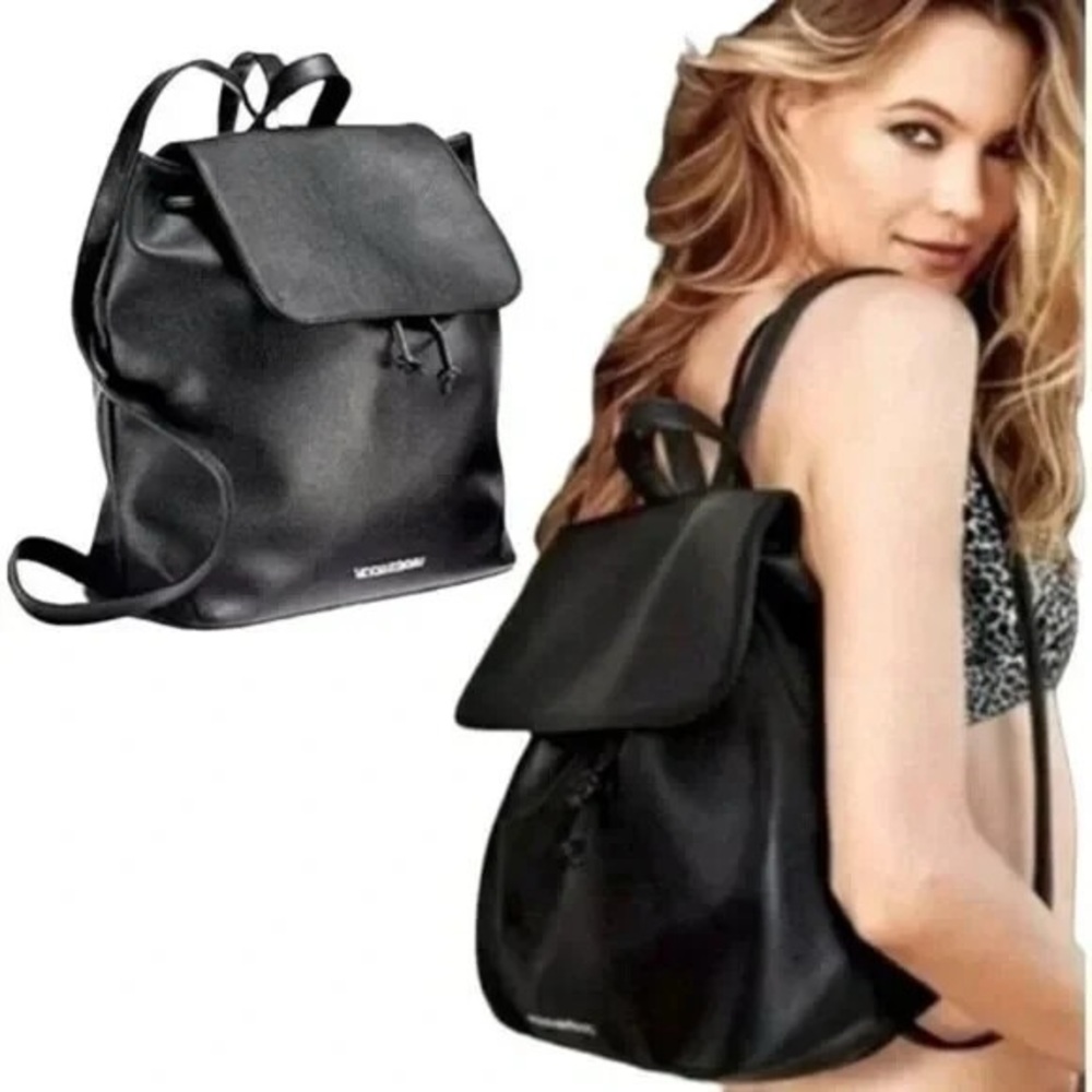 Victoria secret black faux leather backpack